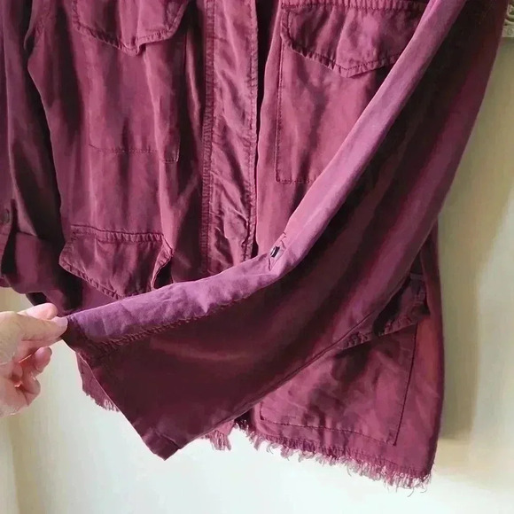SANCTUARY anthro Roy Frayed Utility Jacket Wine Maroon sz M - Picture 7 of 16